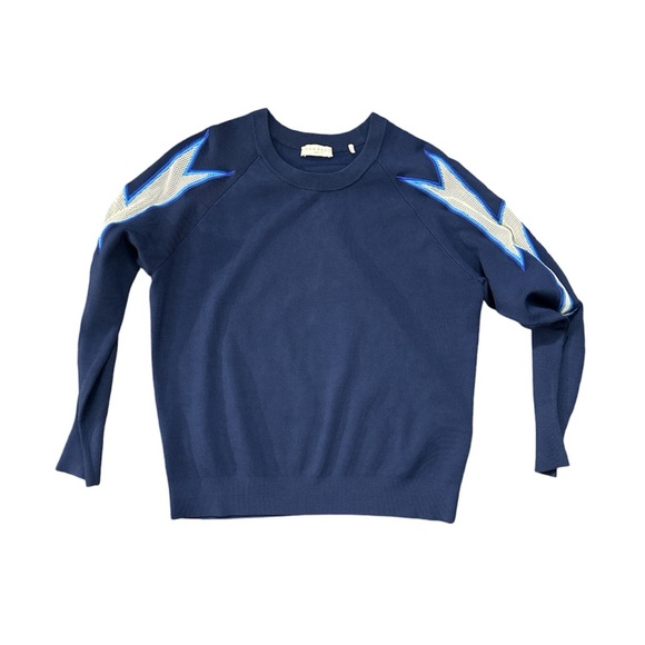 Sandro ribbed LS navy sweater knit detail arm sz 3/L - Picture 1 of 5